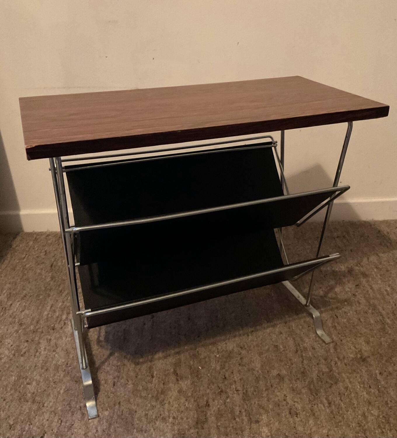 Vintage magazine rack with side table
