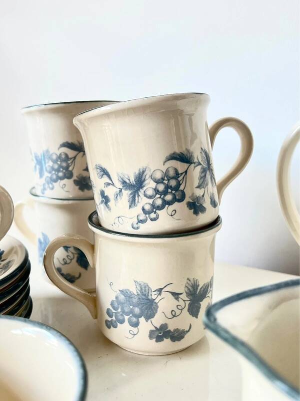 Vintage Staffordshire coffee set – blue grape decor – 1970s
