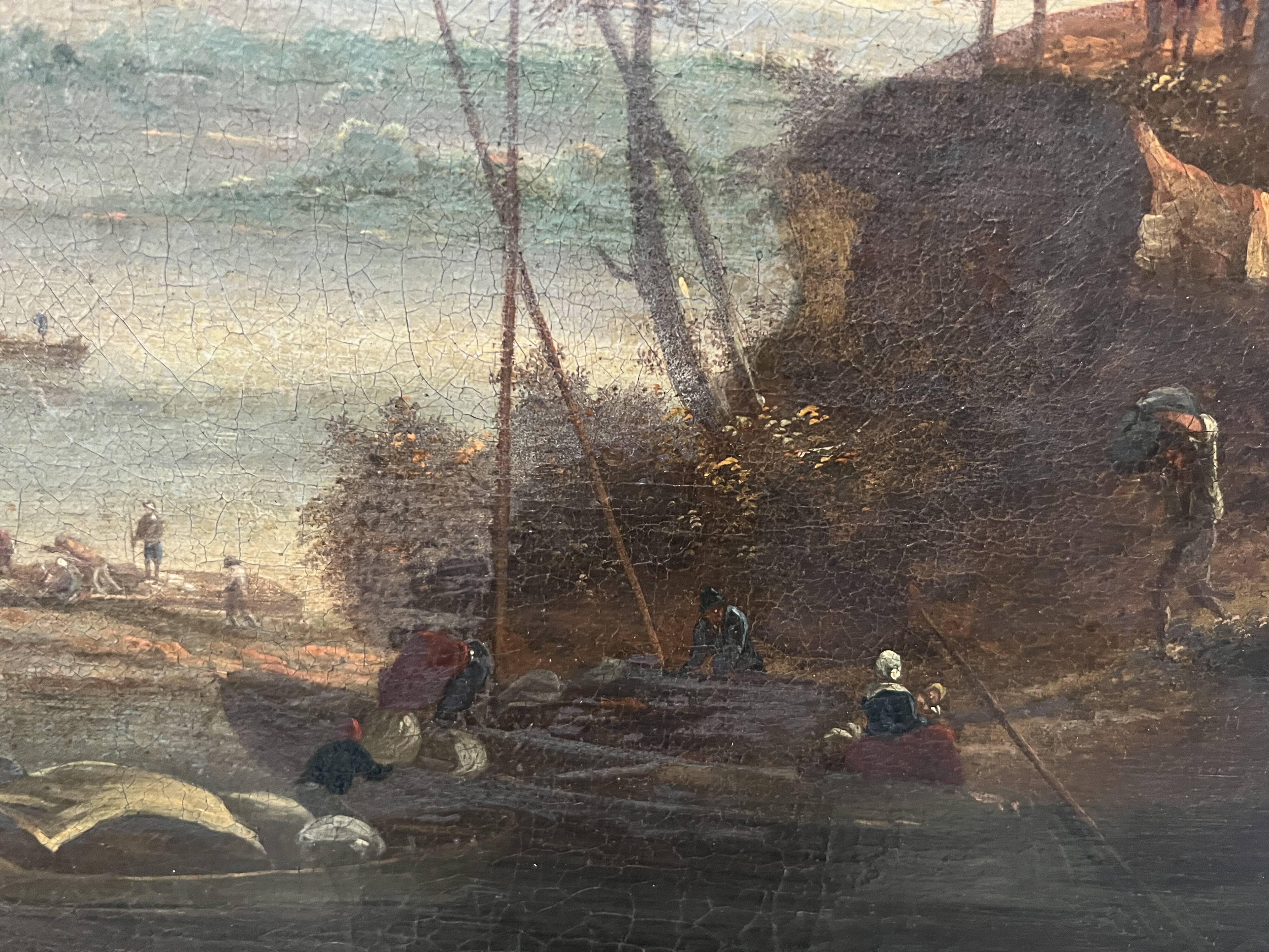 Oil on canvas "Seascape and Mountains" 19th century