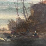 Oil on canvas "Seascape and Mountains" 19th century