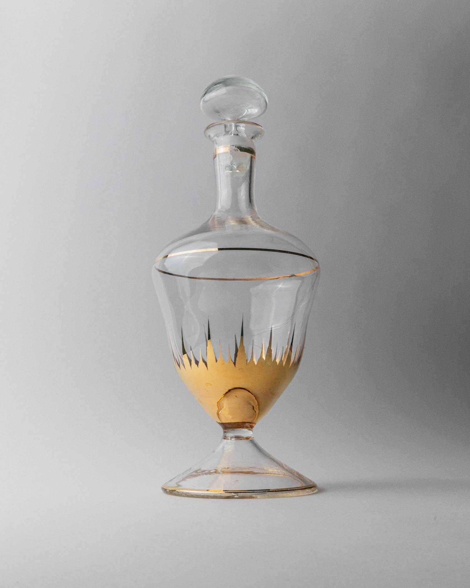 Carafe vintage en verre de Murano des années 1960, verre clair avec détails dorés et bouchon