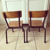 Duo of brown child school chairs
