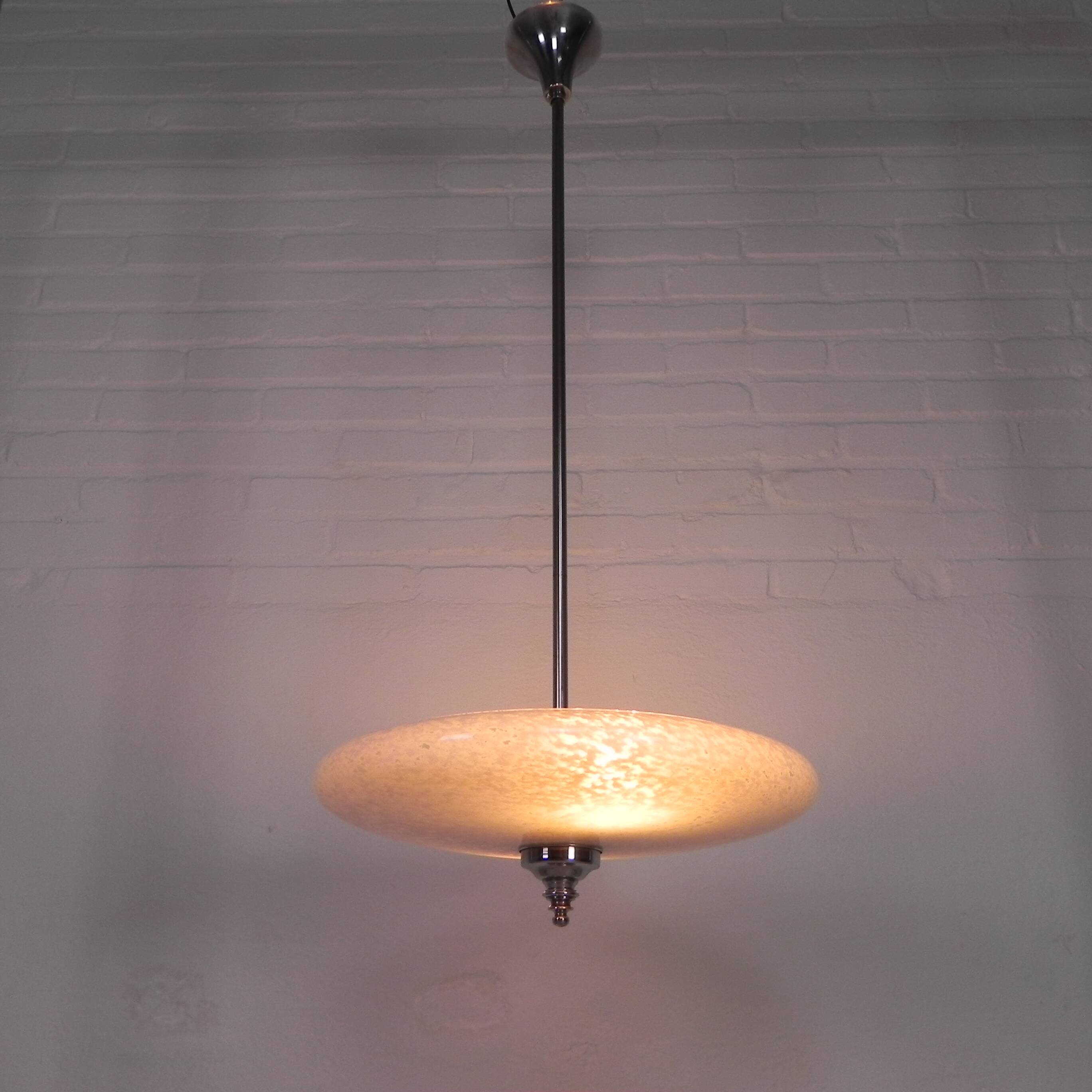 Art Deco pendant lamp with cloudy glass bowl, 1930s