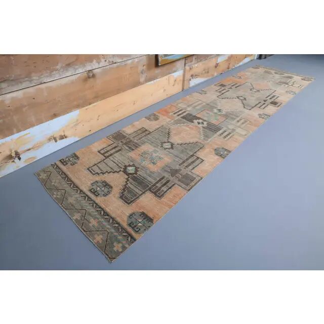 Vintage Turkish Oushak Handmade Wool Runner 88x357