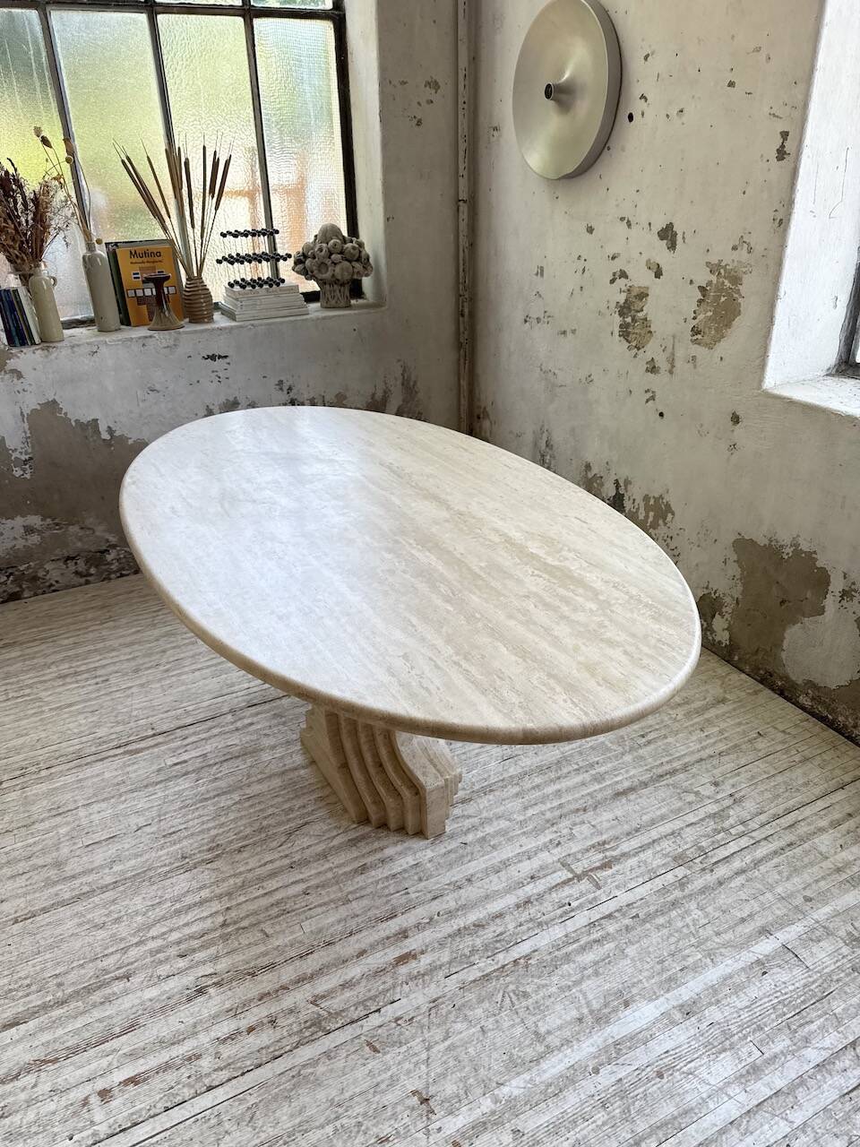 Travertine dining table 1970 Italy Tobia Scarpa