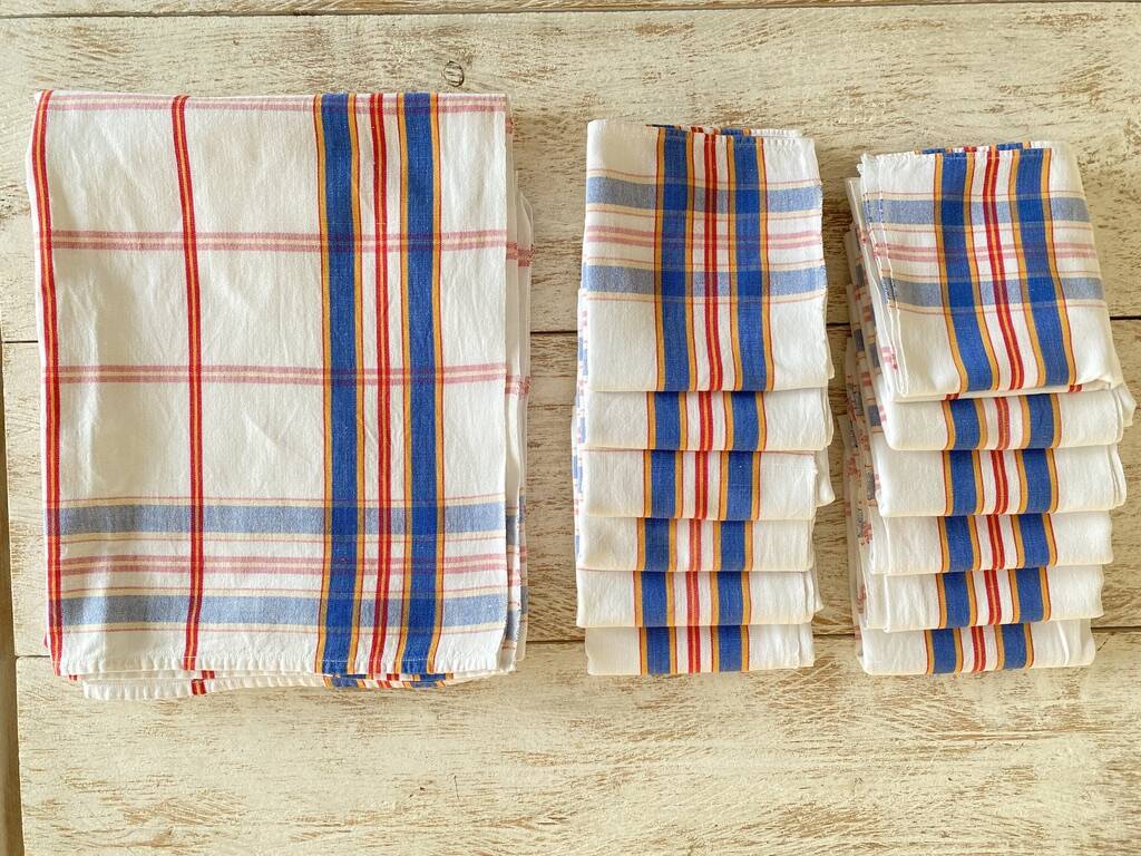 Antique Scottish tablecloth + 12 napkins - 210x115 - cotton