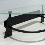 Modern and Contemporary Italian Coffee Table Blackened Metal and Glass Top