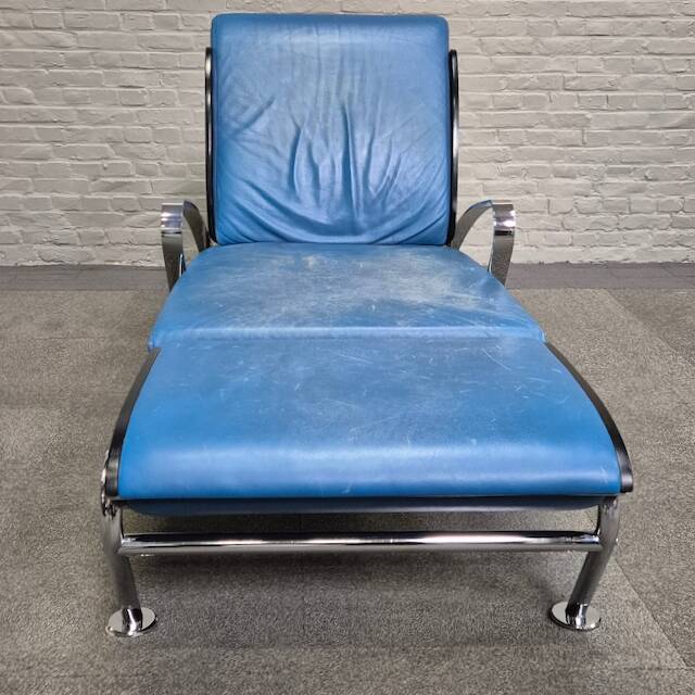 Blue leather lounge chair futuro 3 by massimo iosa ghini for moroso - italy 1980's