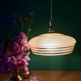 Suspension vintage lampshade in frosted yellow and gold glass