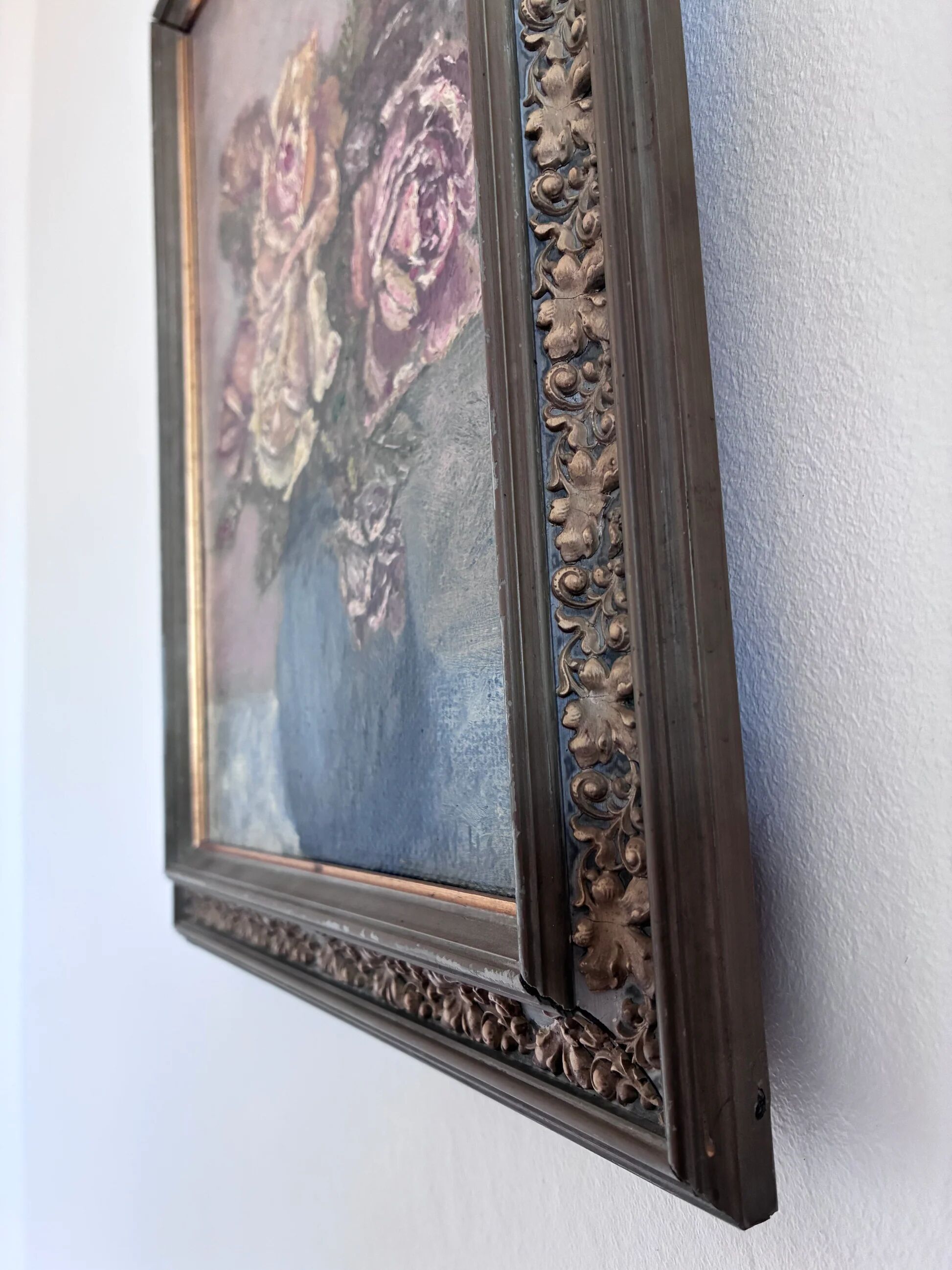 Vintage original flower oil painting, flower still life art