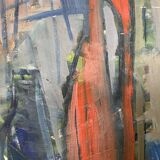 Vintage Modernists Oil Painting Still Life With Red Bottle, Signed Falck