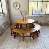 Set of round table and 4 rounded benches, 1950