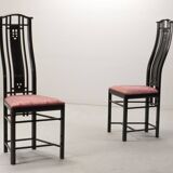 Giorgetti Italian Design High Back Dining Chairs with Pink Upholstery 1980s