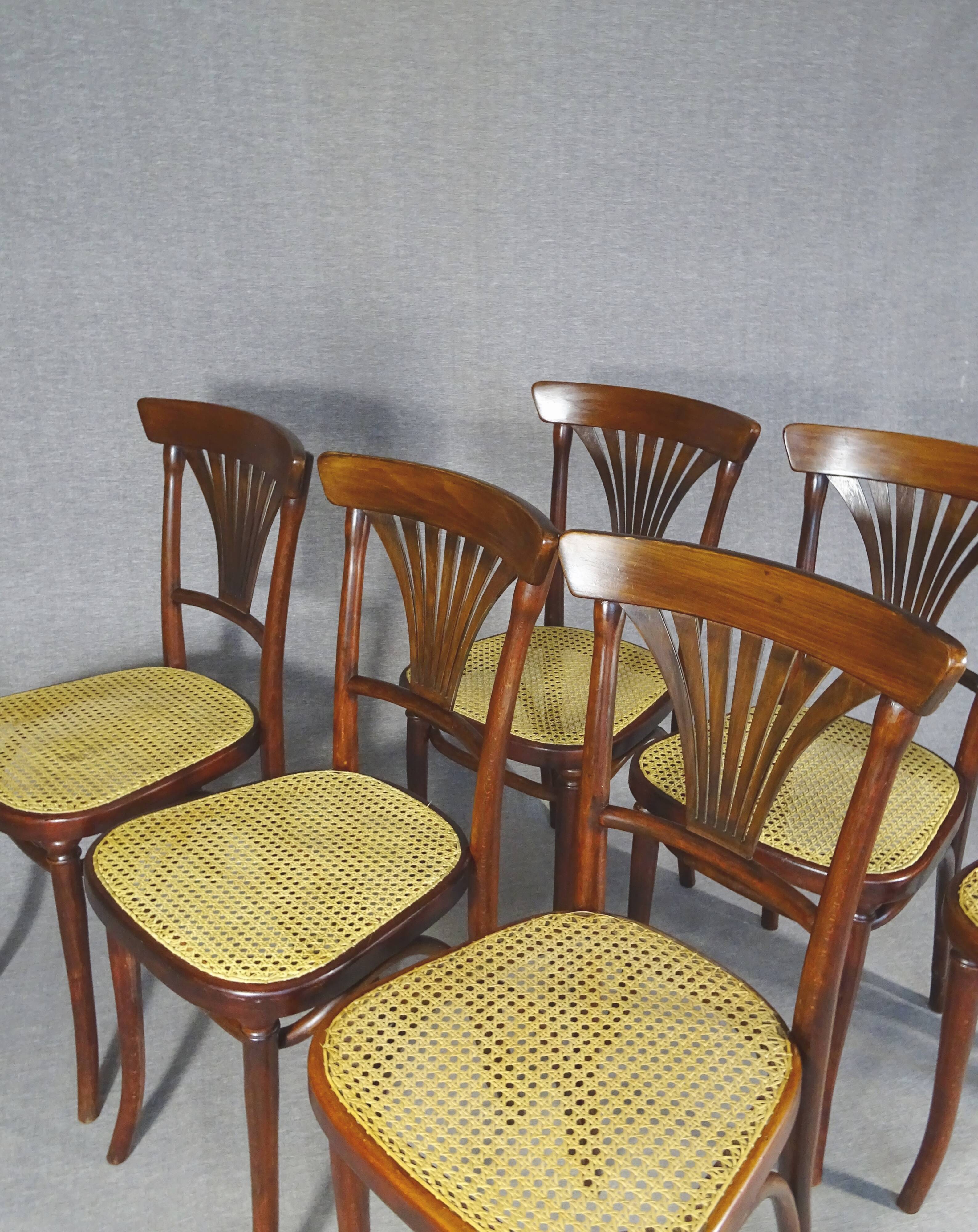 Set of 6 caned chairs, Thonet No. 221, circa 1910