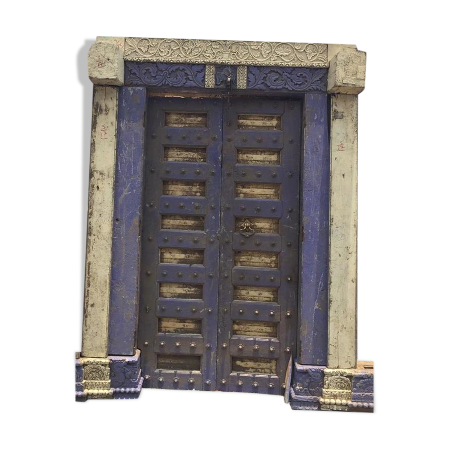 Old Indian door in old teak, piece and patina of origin