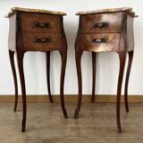 Set of 2 Louis XV marble marquetry bedside tables