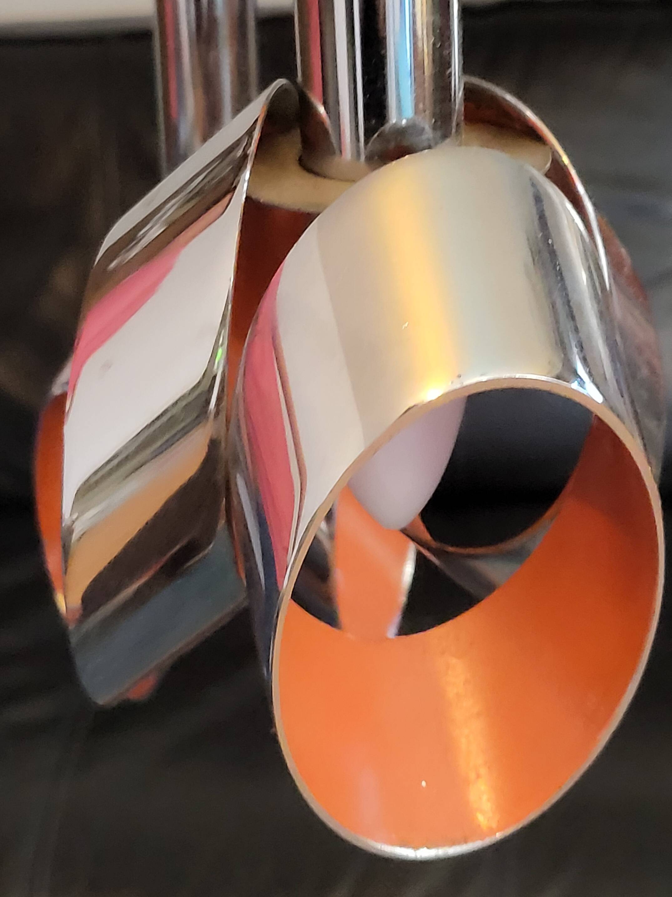 Massive Belgique three-armed waterfall pendant lamp in chrome and orange lacquer