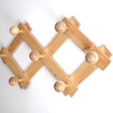 Extendable wall-mounted coat rack in light wood, 1980s