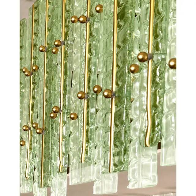 Contemporary Modern Italian Green“Tropical” Murano Glass Gold Chandelier
