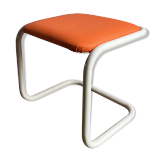 Cantilever stool or ottoman in orange skaï