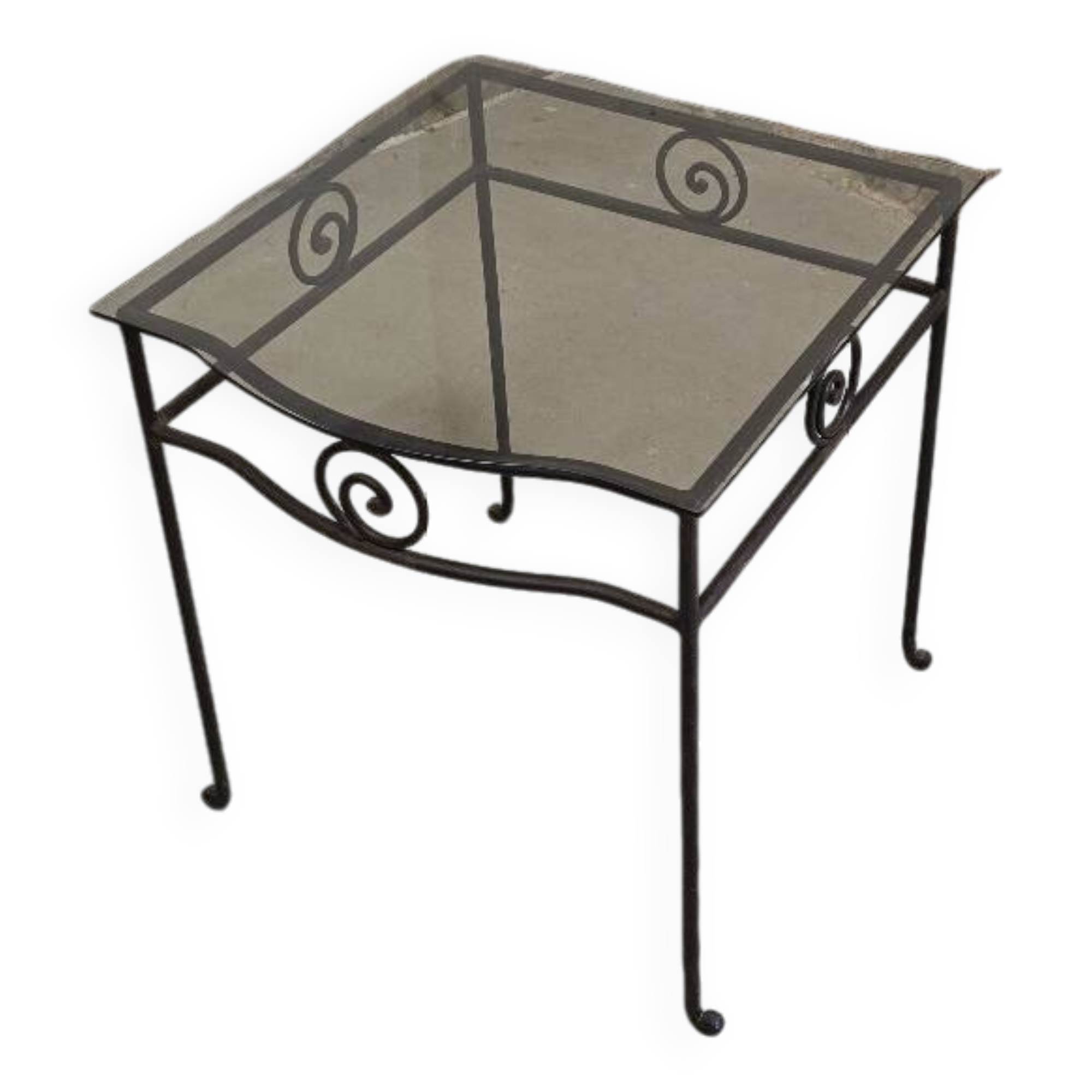 Small side table in wrought iron and smoked glass
