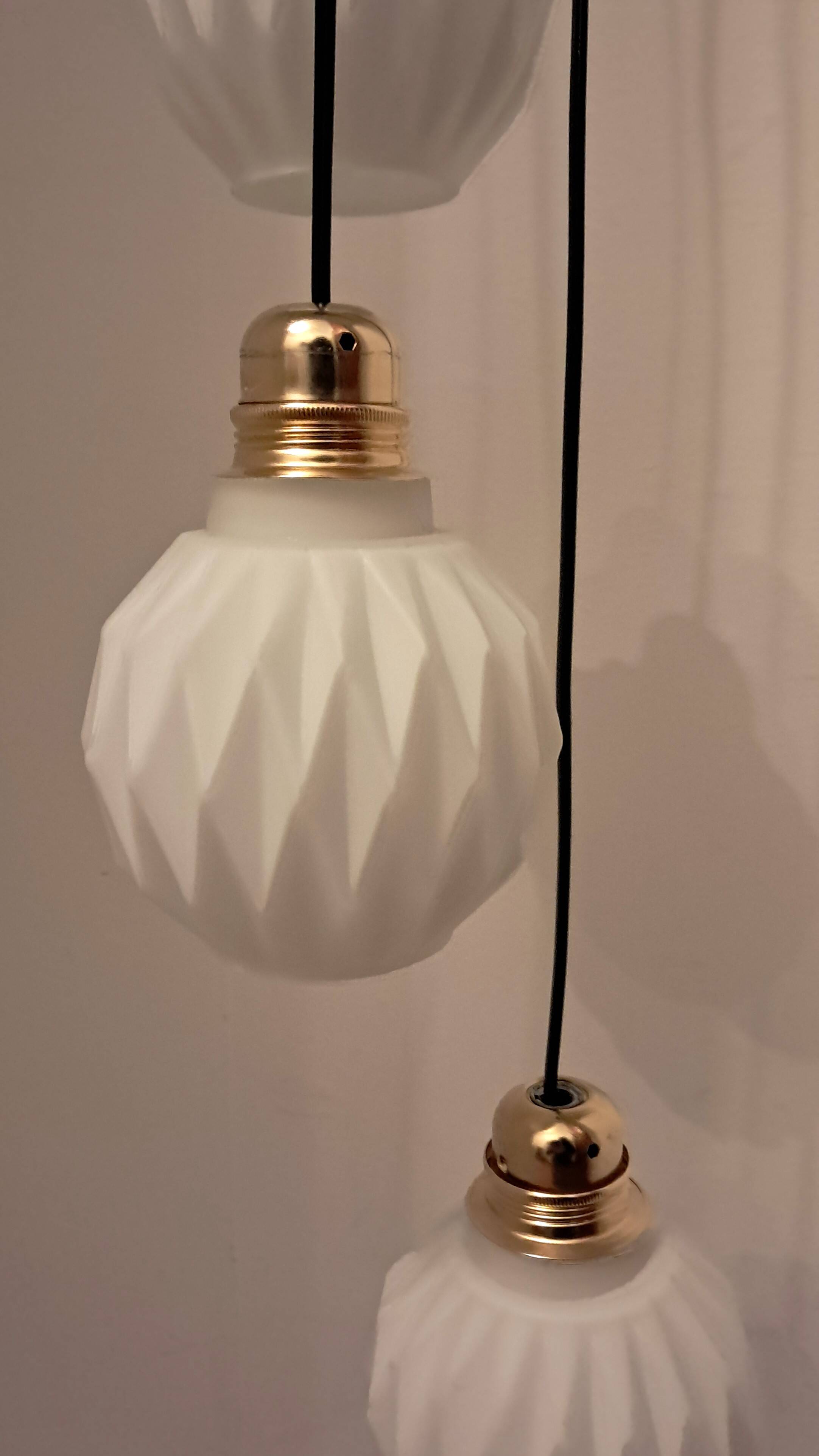 Origami white opaline three-light pendant light