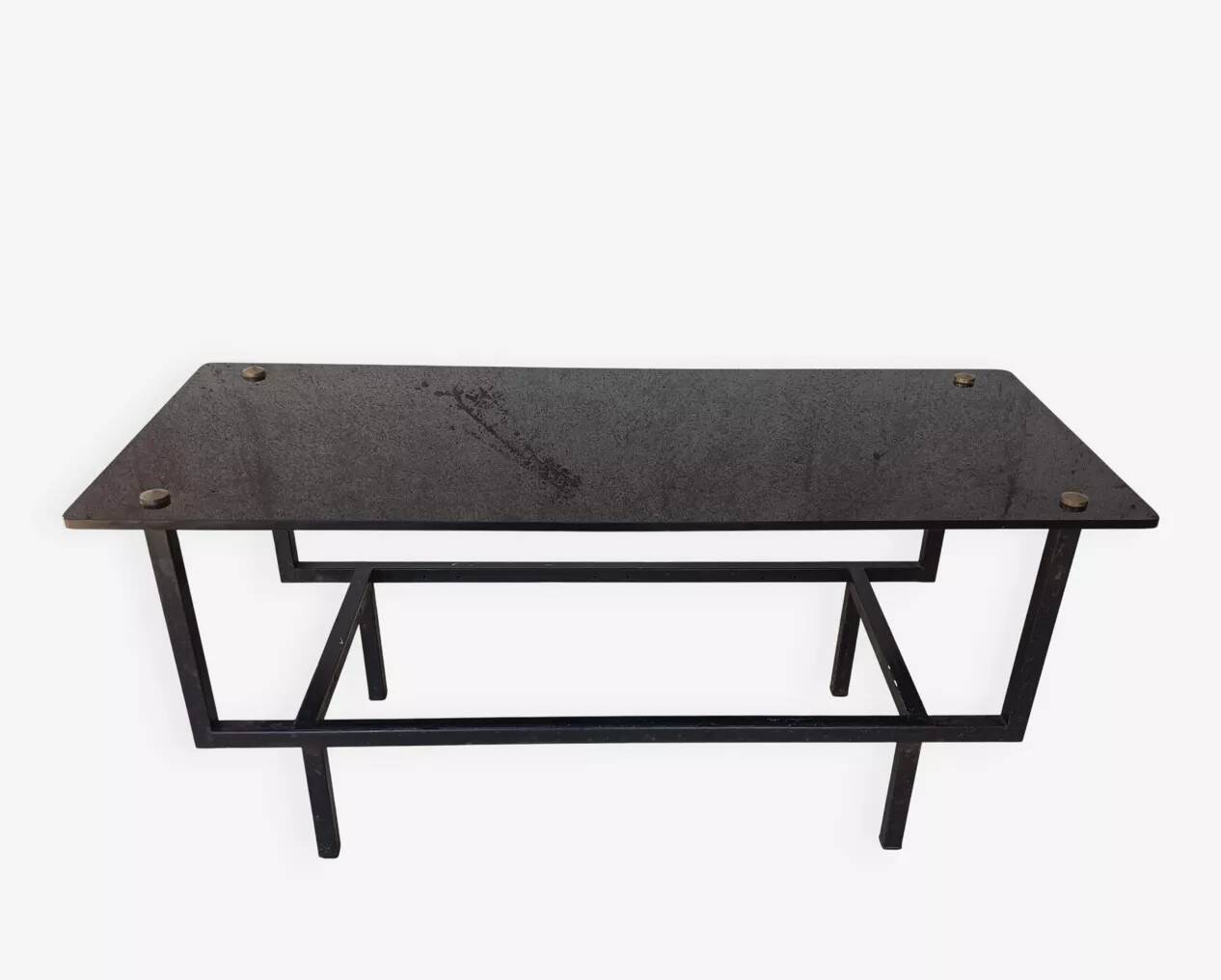 Table basse métal et verre 1950