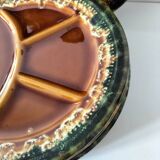 Set of 6 compartmentalised glazed ceramic plates, 1960s-70s.