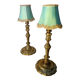 pair of chiselled bronze bedside lamps from 1900, silk shade and trim style
