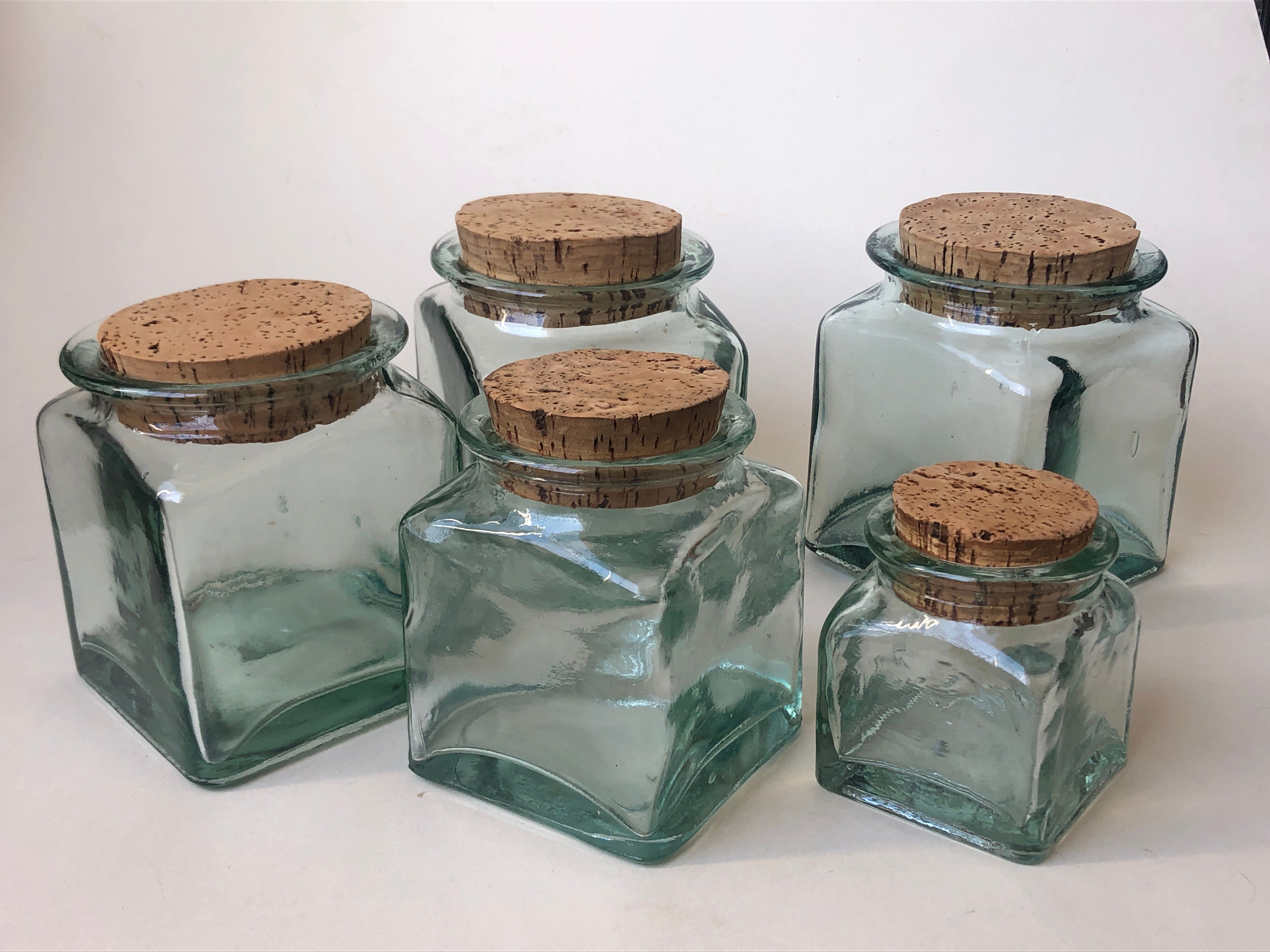 Set of 5 jars glass and Cork. 1970