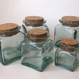 Set of 5 jars glass and Cork. 1970