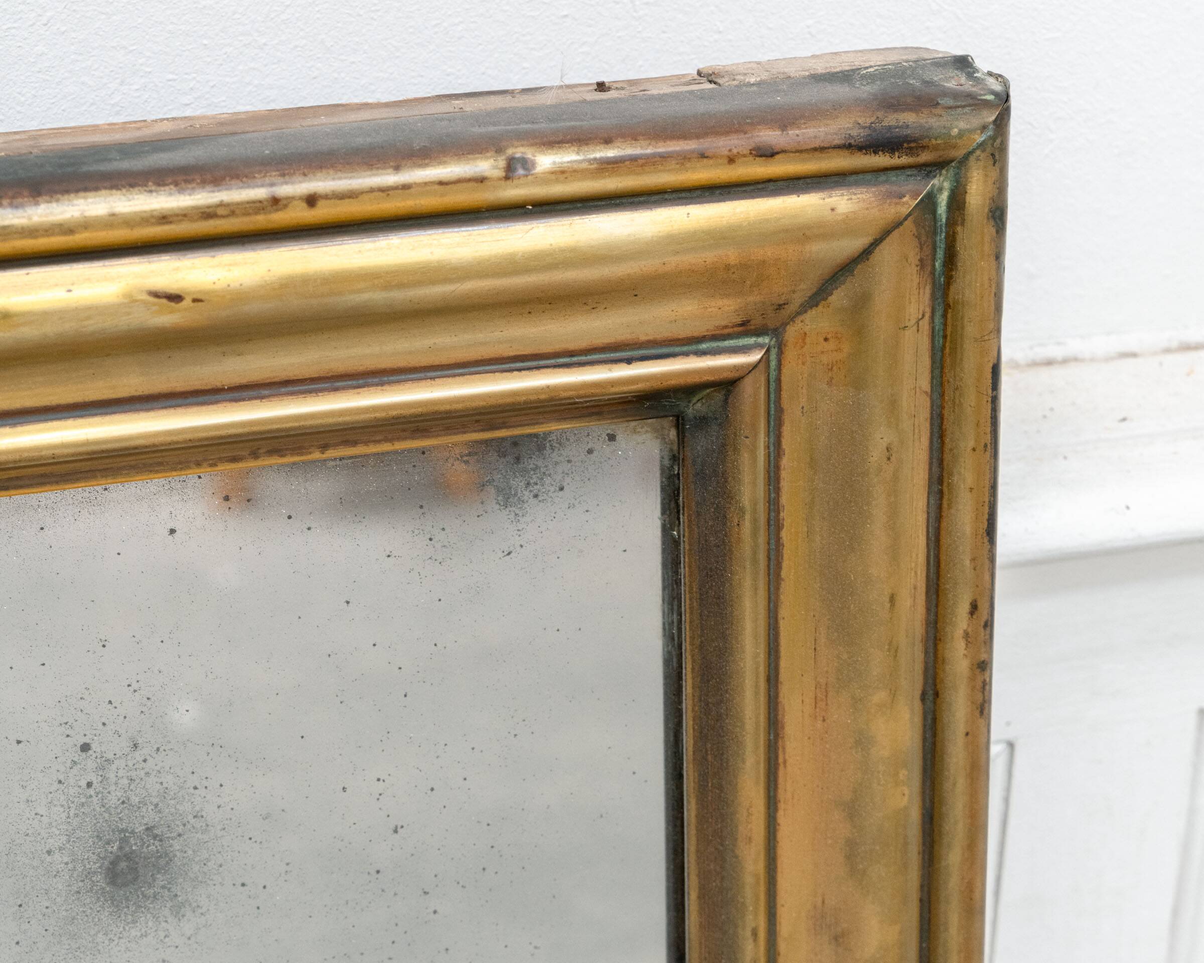 Miroir ancien en laiton de brasserie, 19ème