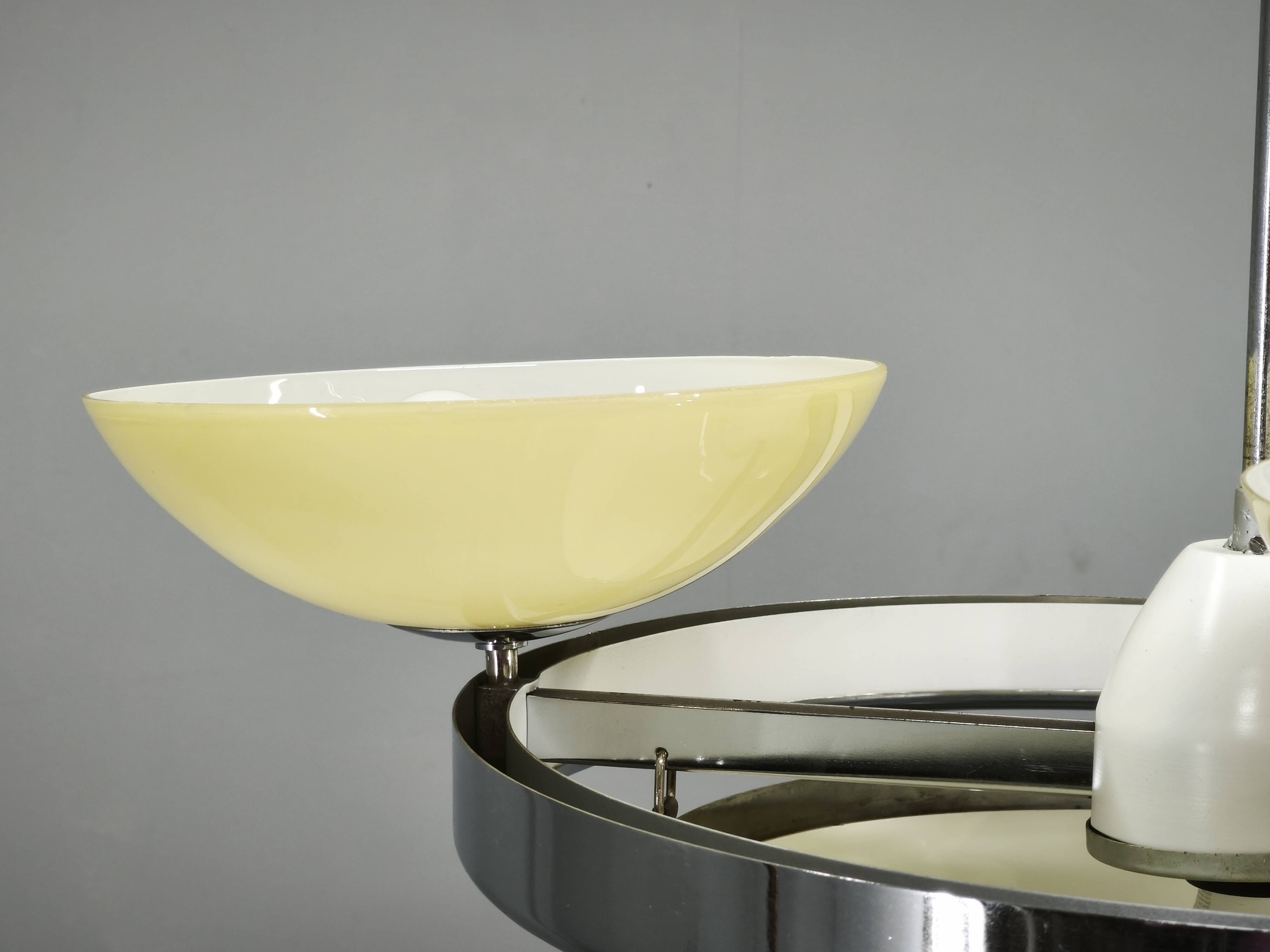 Czech Art Deco Opaline Glass Chandelier, 1940s