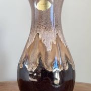 Brown German Fat Lava Style Vase with Drip Glaze, Töpferei Zimmermann