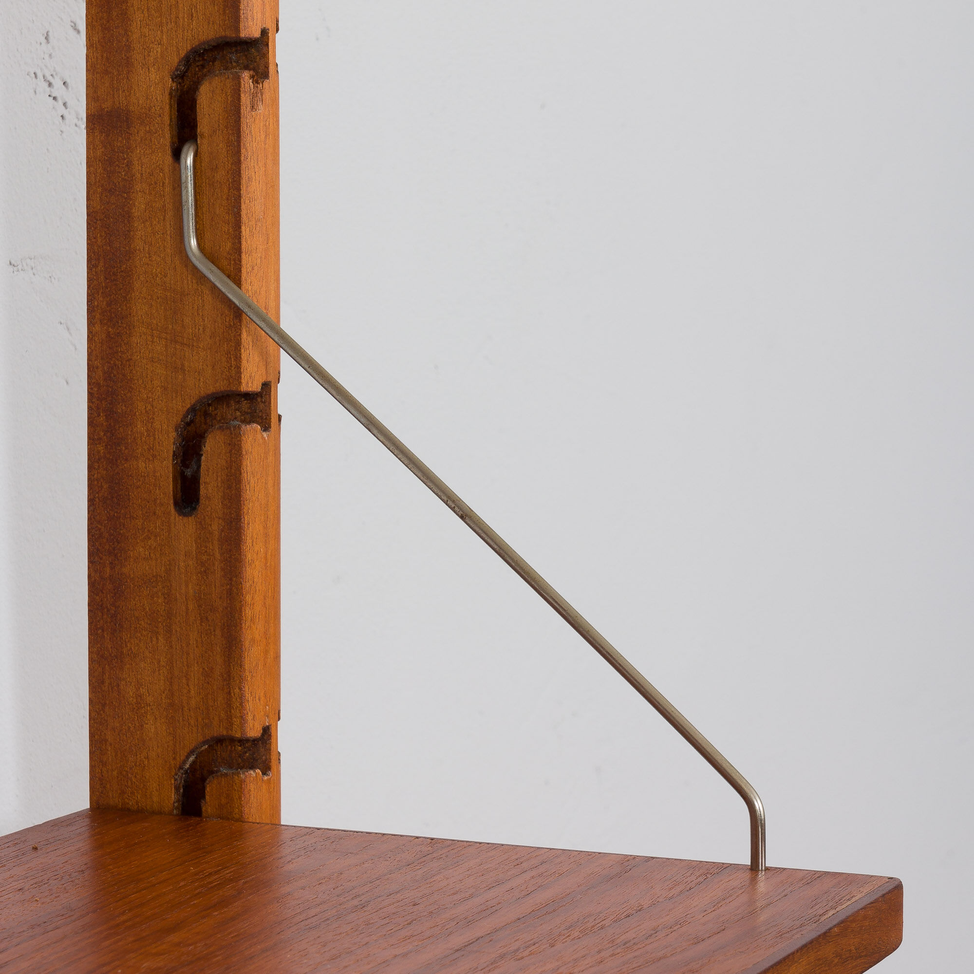 Teak 2-Bay Ergo Modular Wall Unit with double chest of drawers, a cabinet & 2 shelves by John Texmon