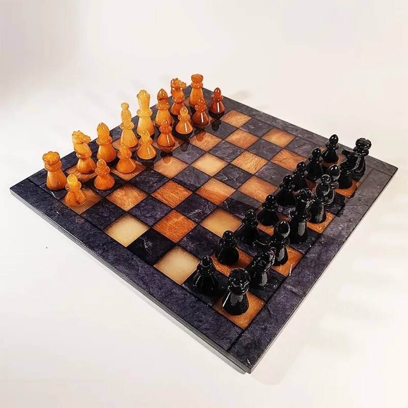 1970s Big Chess Set in Hand Carved Alabaster of Volterra - Black and Brown
