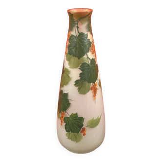 Large art nouveau vase in painted glass paste signed leune 41 cm