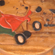 Table children and winnie The Pooh in oak stools, 1950 s