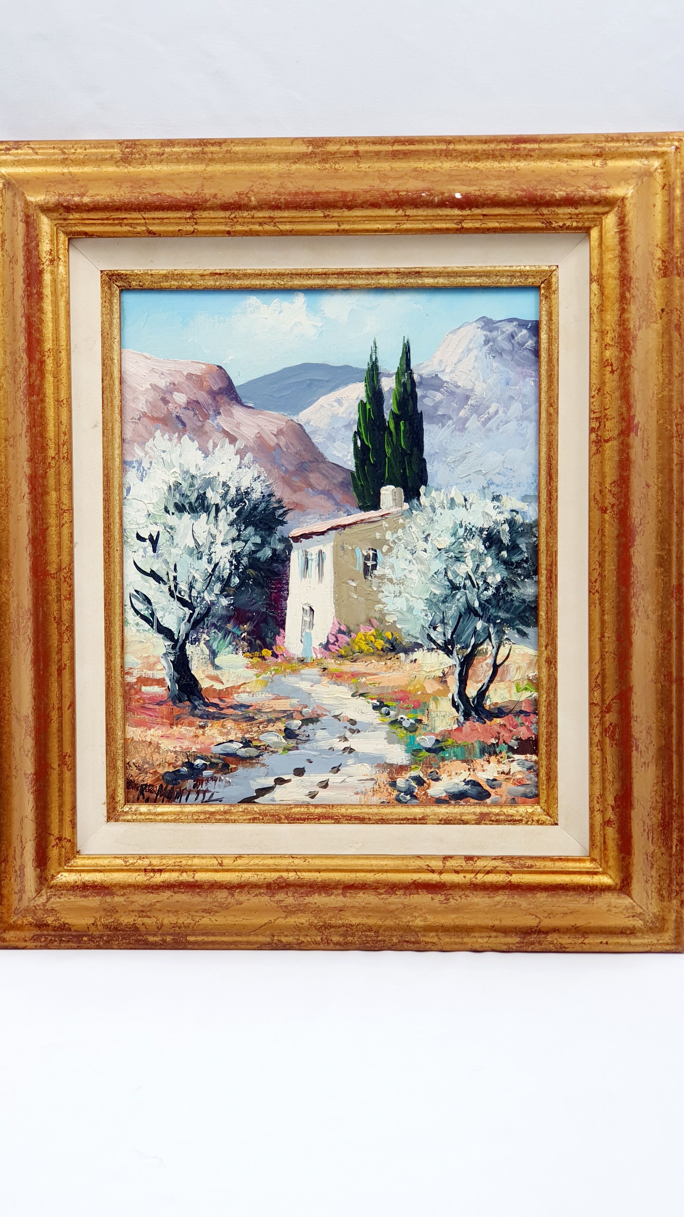 Huile sur toile signée Robert Mogisse XXème paysage provence cadre doré