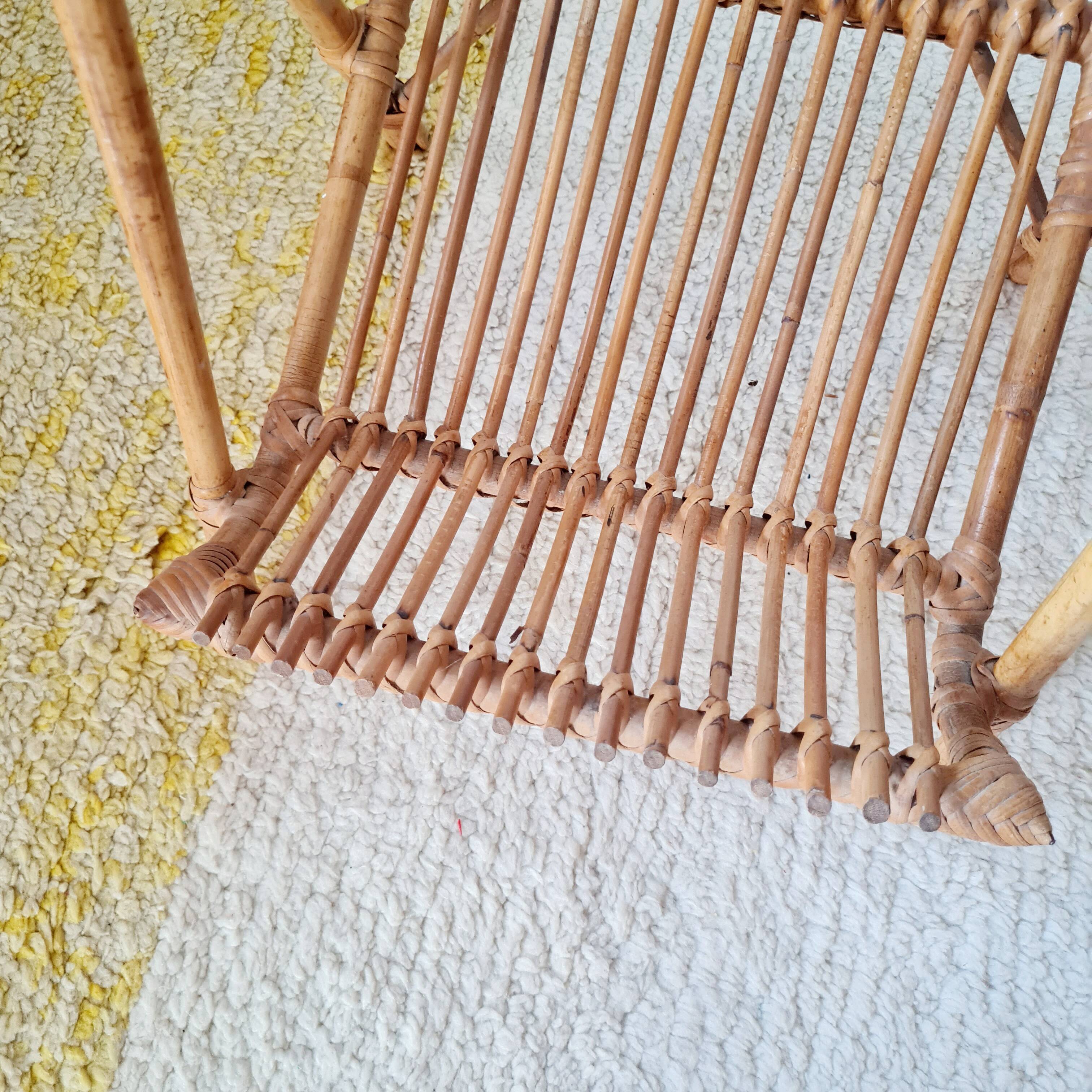 Vintage rattan and bamboo side table – 1960s Riviera style -