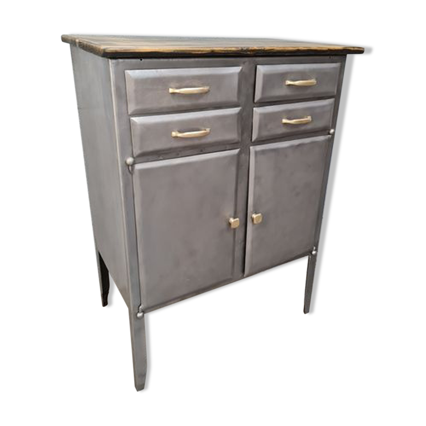 Medical metal furniture two doors four drawers brass handles