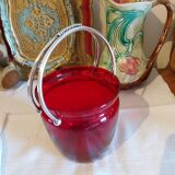 Vintage crystal ice bucket with silver-plated handle.