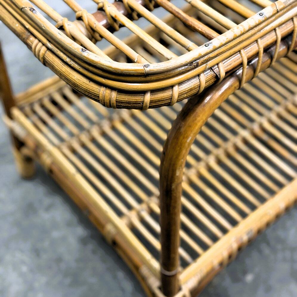 Vintage Italian rattan bar cart with bottle holder, 1970s