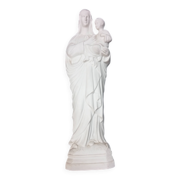 biscuit statuette of the Virgin Mary and the Child Jesus signed SFBJ