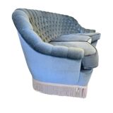 Light blue vintage sofa / armchair with fringes