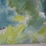 Tableau aquarelle barque dans marais signé j chabot