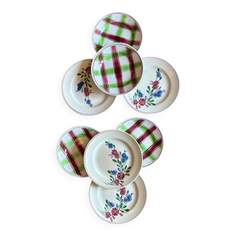 Set of 8 mismatched vintage dessert plates, Sousse and Aigueperse from