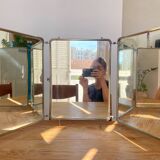 Metal triptych mirror from the 1950s