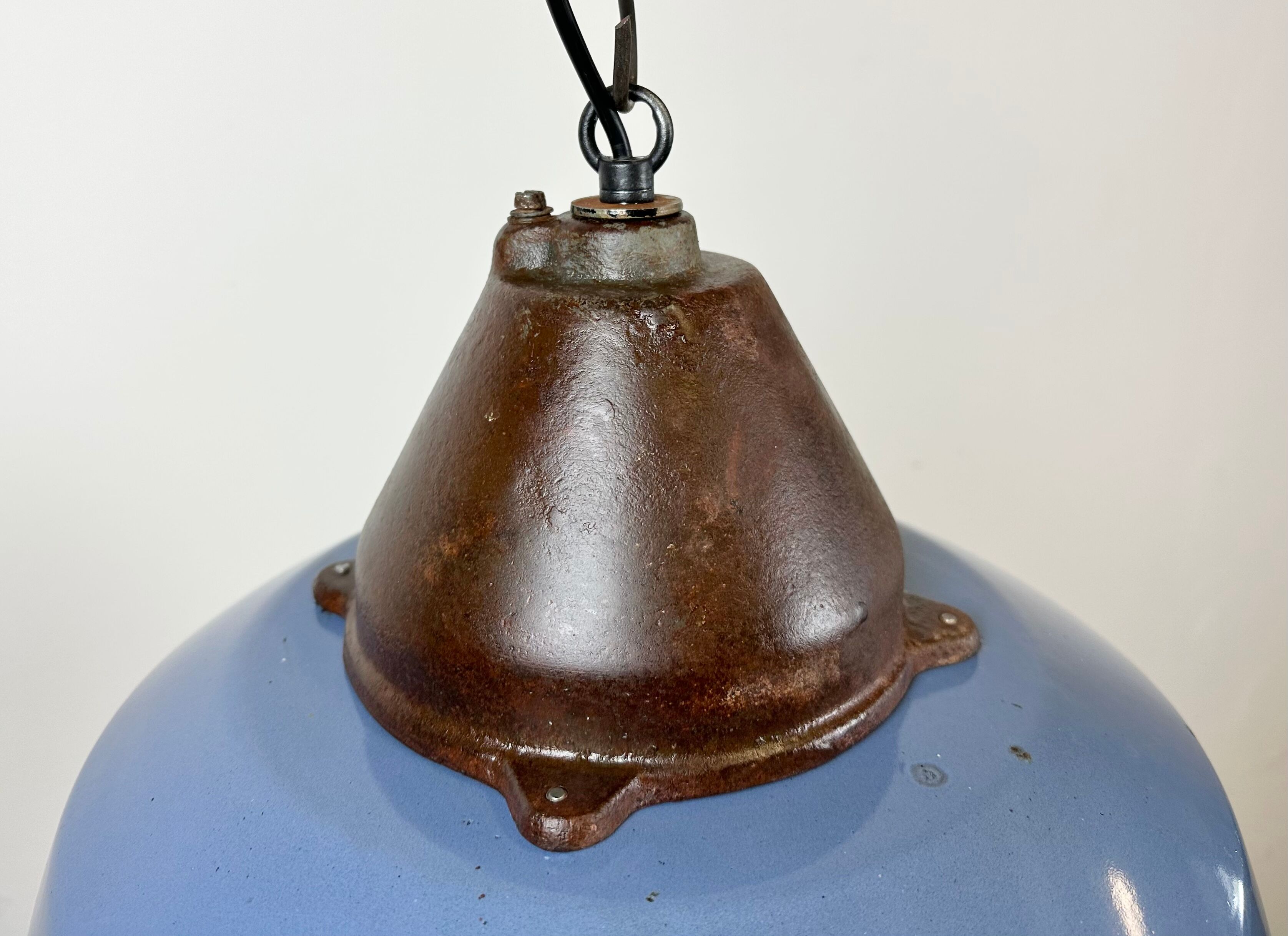 Industrial Blue Enamel and Cast Iron Pendant Light, 1960s