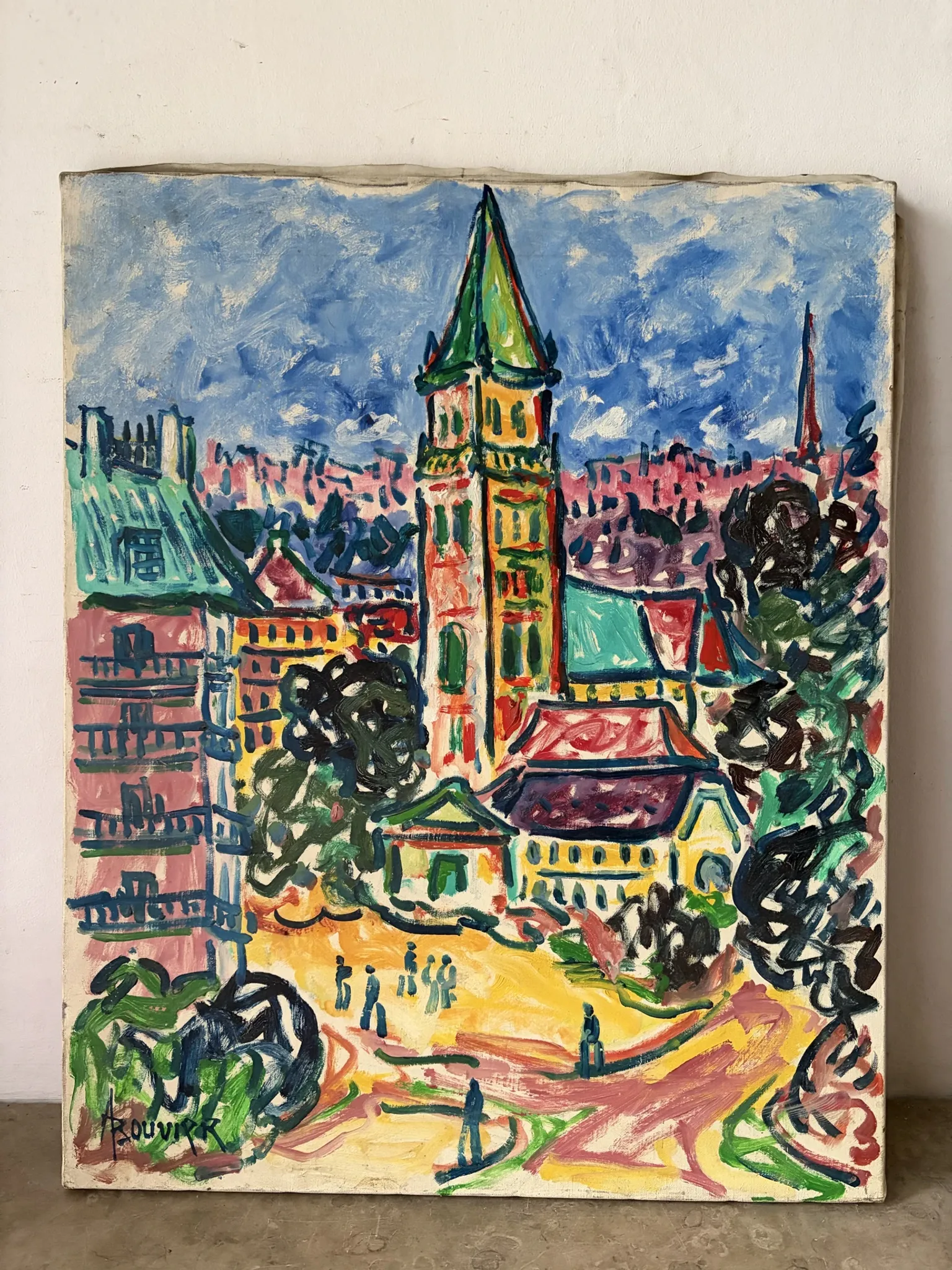 "The church" oil on canvas signed Armand Bouvier